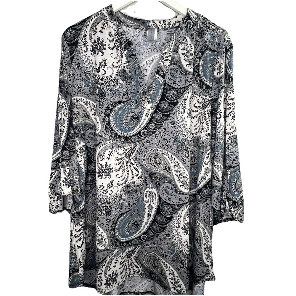 Honeyme Plus Size‎ Stretch V-Neck Tunic Womens XXXL Blue Gray Black Neutral